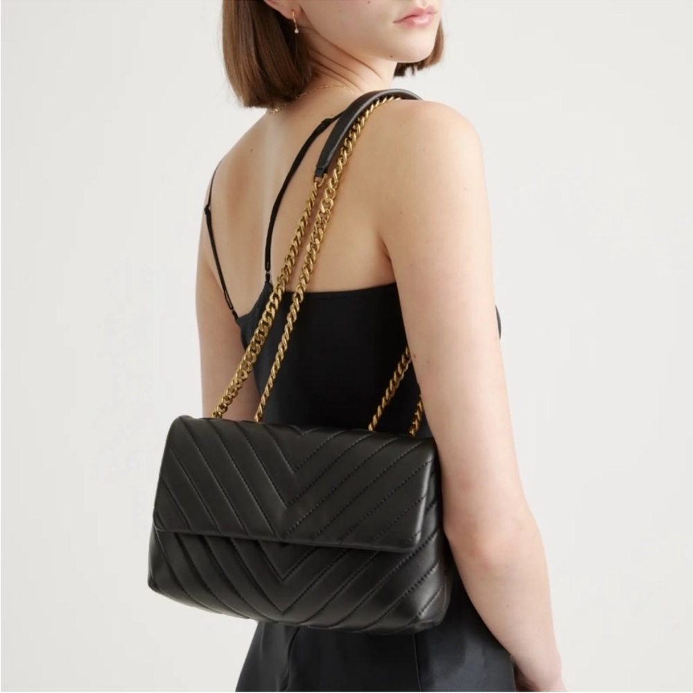 Quince Italian Leather Quilted Convertible Crossbody - Black/Gold